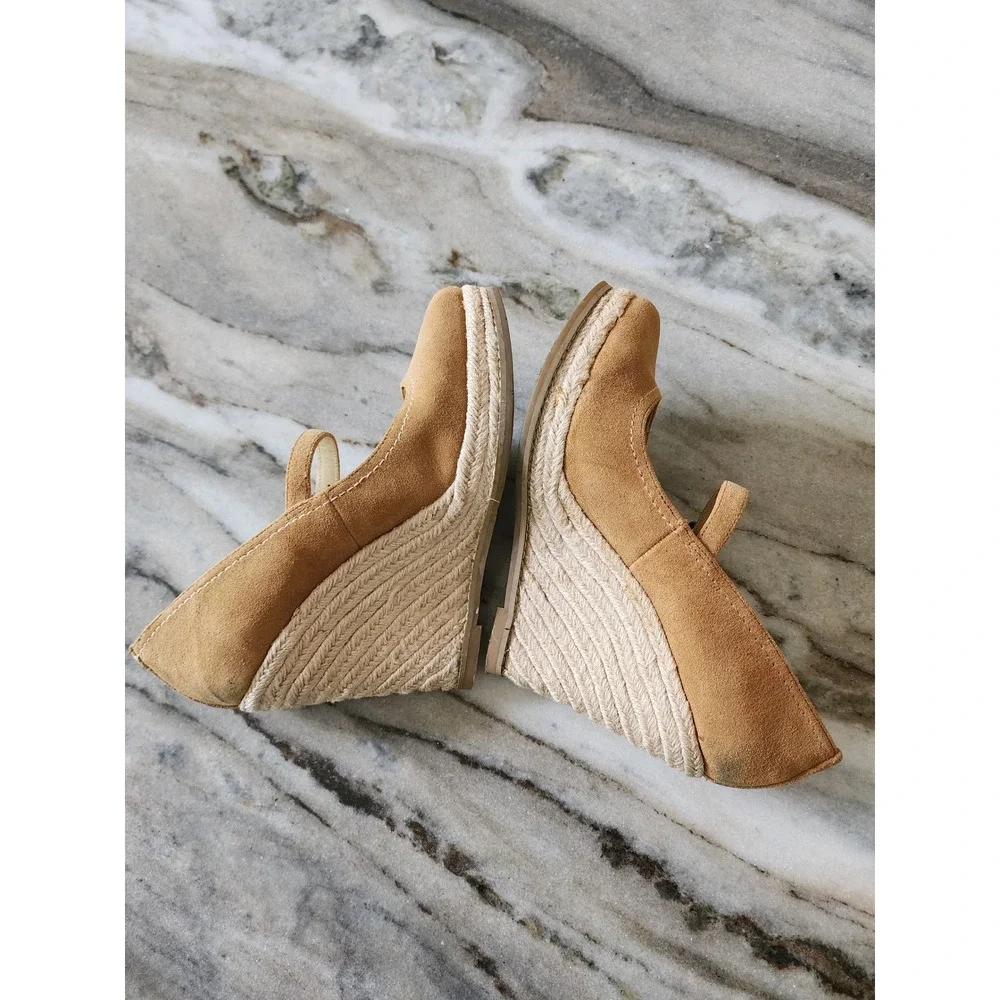 DV‎ Dolce Vita Tan Suede Mary Jane Espadrille Wedge Sandals Camel Brown Heel 8